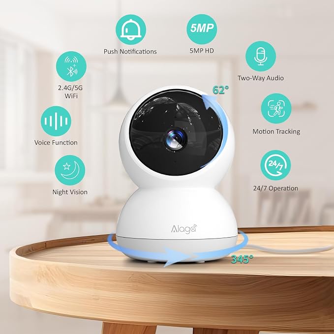 Indoor Camera, 3K HD Indoor Security Camera, 360° Pan/Tilt Pet Camera, 2-Way Audio, Siren, Night Vision, Baby/Pet Monitor with Phone App 2.4G and 5G WiFi, Compatible Alexa and Google Assistant - Image 2