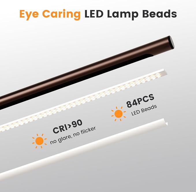 SIBRILLE Brown LED Desk Lamp, 16" Dimmable Metal Desk Light with Base, 15W 1200LM, Adapter Included, Color & Brightness Adjustable, Modern Tall Table Lamp for Home Office Reading Study Task Laptop - Image 4