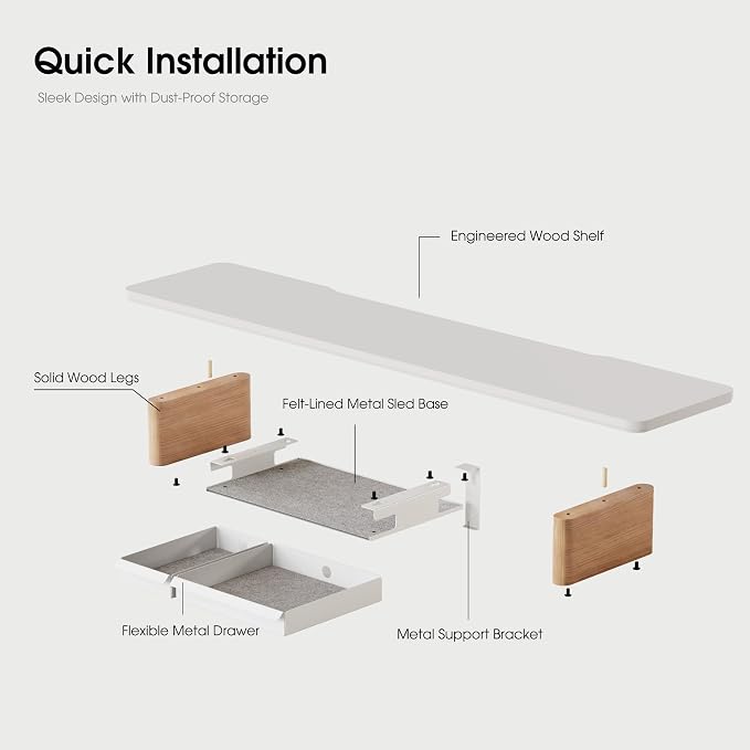 Fenge 42.5" Monitor Stand with Storage Drawers, Minimalist Monitor Riser with Solid Ash Legs and Cable Management, Wooden Desk Shelf for Home Office Workspaces, White - Image 7