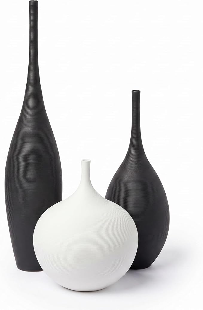 Relexome Black and White Ceramic Vase Modern Wabi-Sabi Flower Vase Set of 3 Decorative Aesthetic Vases for Centerpieces Matte Minimalist Vases for Living Room Table Shelf Home Decor Gift by Relexome