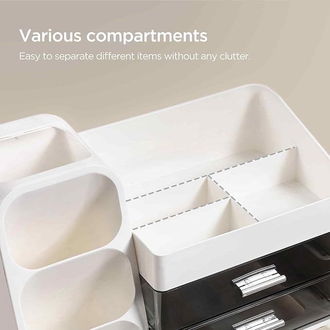 HBlife Desk Organizer with Pen Pencil Holder for Desk, Pen Organizer with 2 Drawers, Desk Organizers and Accessories with 4 Compartments, Desktop Storage for Office Home School Art Supplies, White - Image 4