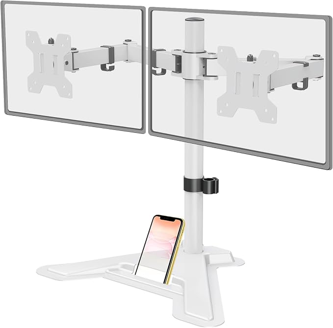 MOUNT PRO Dual Monitor Stand, Free-Standing Full Motion Monitor Desk Mount Fits 2 Screens up to 27 inches,17.6lbs with Height Adjustable, Swivel, Tilt, Rotation, VESA 75x75 100x100,White by MOUNTPRO