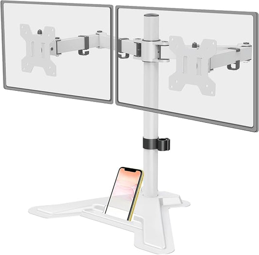 MOUNT PRO Dual Monitor Stand, Free-Standing Full Motion Monitor Desk Mount Fits 2 Screens up to 27 inches,17.6lbs with Height Adjustable, Swivel, Tilt, Rotation, VESA 75x75 100x100,White by MOUNTPRO
