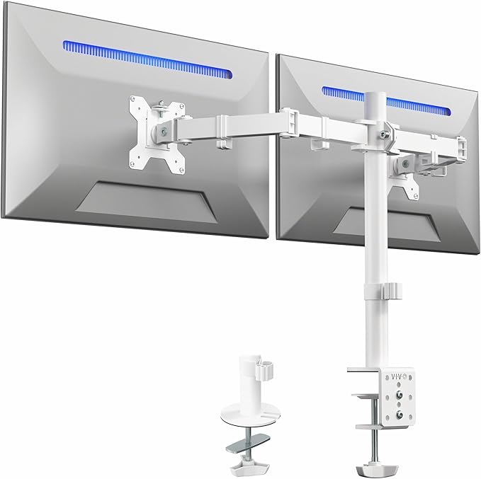 VIVO Dual Monitor Desk Mount for 13 to 30 inch Screens, STAND-V002W | White, Articulating, Adjustable Monitor Arm, Grommet or C-Clamp Mounting, Computer Stand for 2 Monitors, Holds 22 lbs Each by Unknown