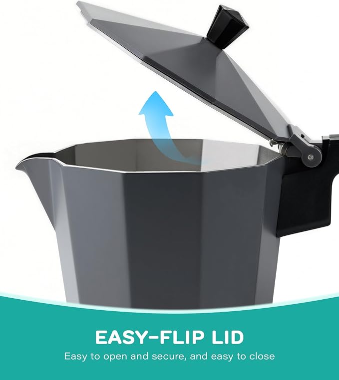Coffee Gator Moka Pot - 6 Cup, 12oz Stovetop Espresso Maker - Classic Italian and Cuban Coffee Percolator w/ 2 Stainless-Steel Cups – Matte Grey Aluminum, 360ml - Image 3