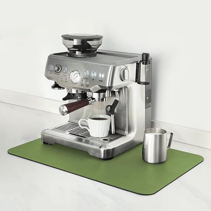 Mimore Coffee Mat - 12x19 Inch Green Countertop Mat - Absorbent, Hides Stains, Rubber Backed - Dish Drying Mat Fits Under Coffee Maker or Espresso Machine by Mimore