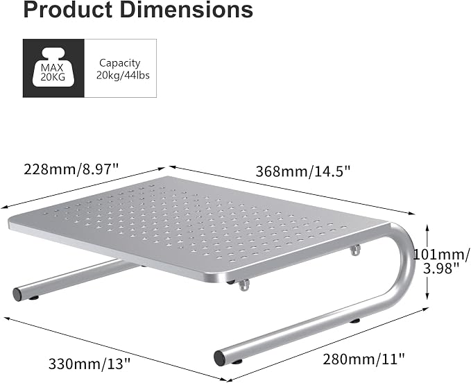 suptek Monitor Stand Riser,Computer Monitor Laptop Stand Riser for Desk,Vented Metal Platform Monitor Stand,4 inches Height Underneath Storage for Office,School Supplies(MST004S) - Image 5