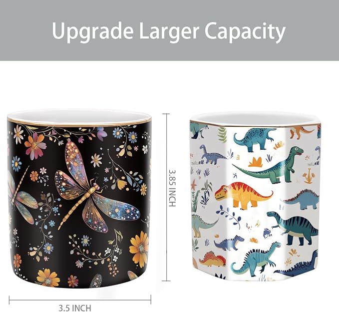 Pen Holder, Pencil Cup for Desk, Cute Makeup Brush Holder, Durable Ceramic Organizer Decor for Room, Office, Classroom, Cute Dragonfly Pattern - Image 2