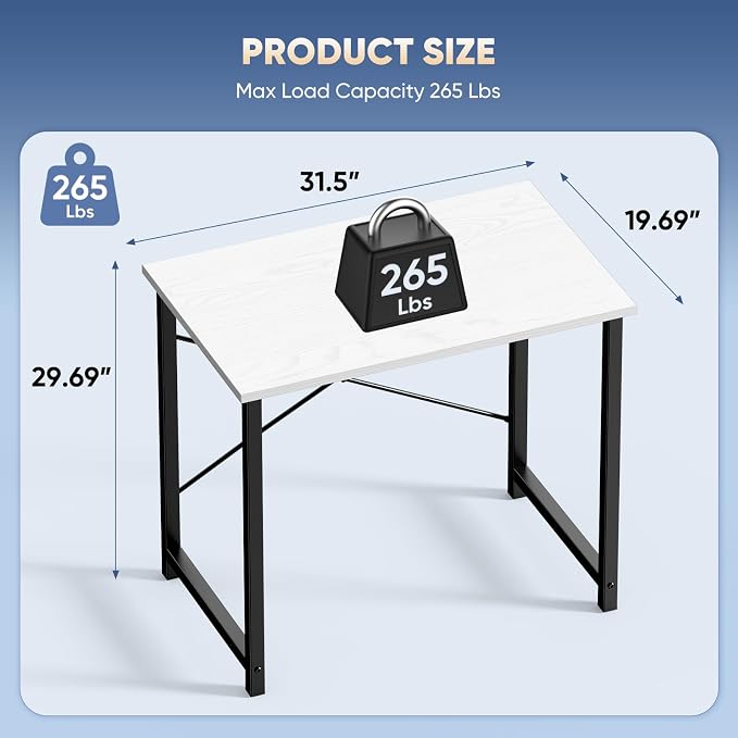 DUMOS 32 Inch Small Computer Desk, Gaming Desks for Home Office Bedroom | Modern Study Writing Work Table, Craft PC Desk Simple Workstation with Reinforcement Structure, Black and White - Image 3