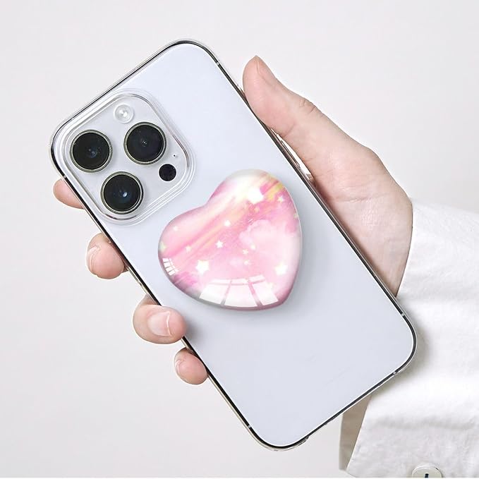 Luhoit Expandiing Cell Phone Grip Heart Shape Glass Finger Holder for Smartphones, Cellphone Collapsible Stand - Pink Star - Image 3