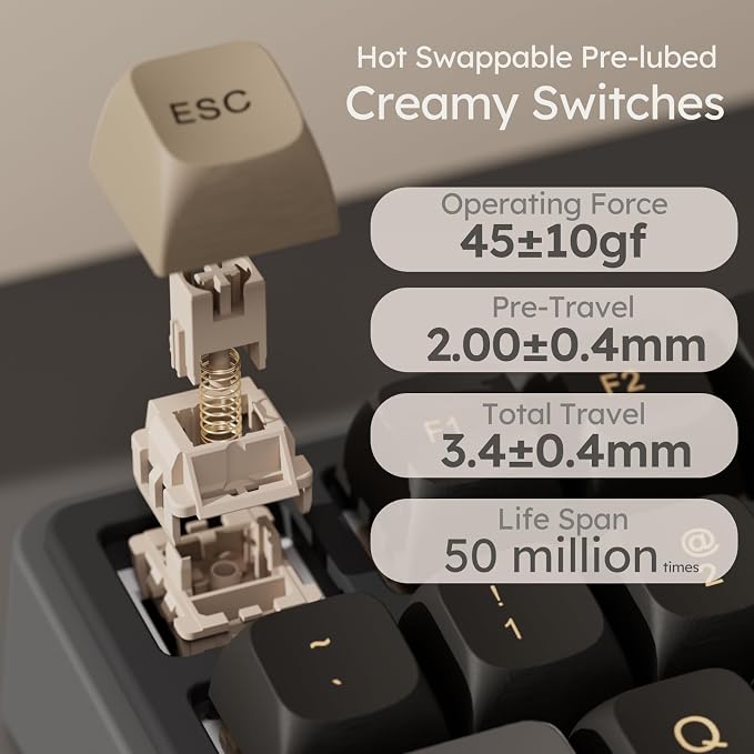 RK ROYAL KLUDGE R87 Pro Wired Mechanical Keyboard with Hot Swappable Knob 75% Creamy Gaming Keyboard 88 Keys TKL Gasket Mounted RGB Backlit with QMK/VIA, MDA Profile, Linear Creamy Switch, Black - Image 8