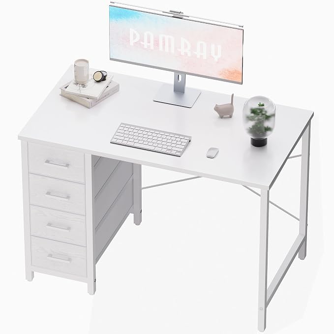 Pamray 32 Inch Computer Desk with 4 Drawers Small Office Desk for Home Bedroom Study Writing Simple Modern Computer Table White by PAMRAY