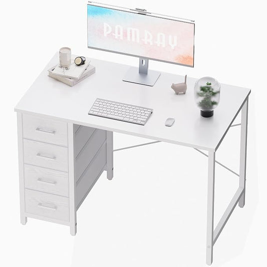 Pamray 32 Inch Computer Desk with 4 Drawers Small Office Desk for Home Bedroom Study Writing Simple Modern Computer Table White by PAMRAY