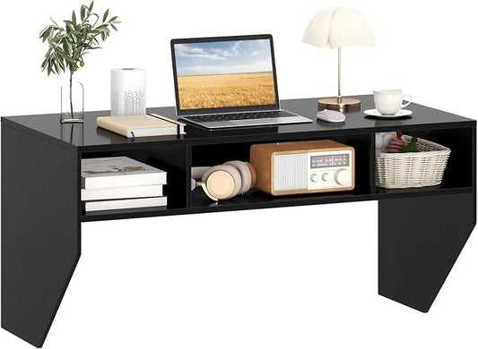 Giantex Wall-Mounted Computer Desk, Floating Laptop Desk with 3 Storage Compartments, Space-Saving Home Office Workstation Vanity Table for Bedroom, Study, Living Room (Black) by Giantex