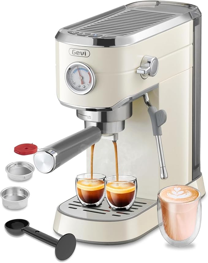 Gevi 20Bar Espresso Machine,Compact Coffee Maker with Adjustable Steam Wand | Removable Water Tank; Include Necessary Accessories; Can Make Americanos、Latte; Easy to Clean and Maintain; by Gevi