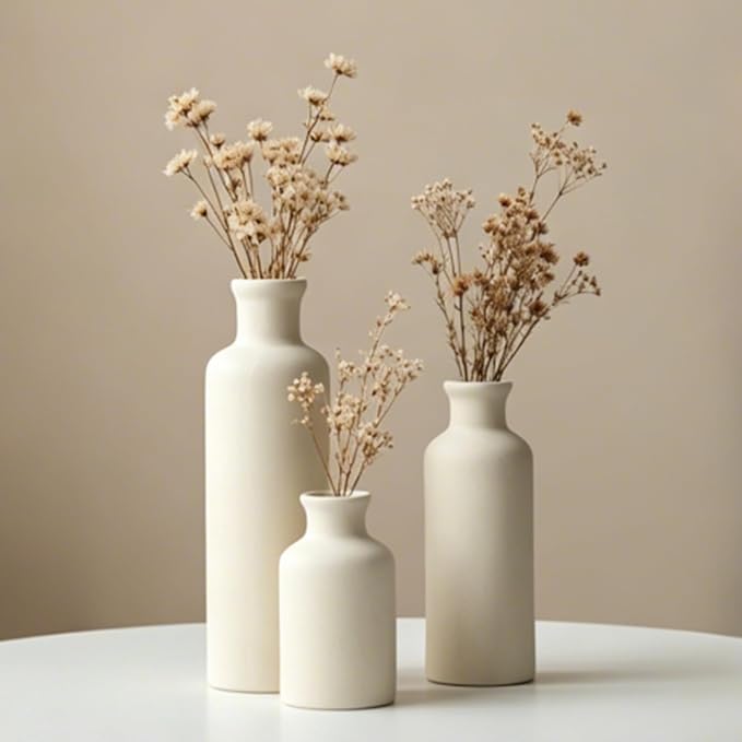 Modern Ceramic Vase Set of 3, Beige Colors, Decorative Bottles for Home, Farmhouse Rustic Decor, Housewarming Gifts, Wedding Gifts, Bridal Shower Gifts, Birthday Gifts for Women (Beige) - Image 7