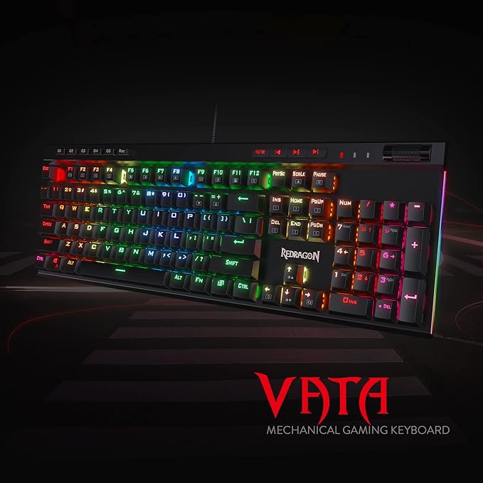 Redragon K580 Wired RGB Mechanical Gaming Keyboard, Macro Key & Media Wheel | 5 On-Board Keybinding Buttons for MMO MOBA Games, Dedicated Media Controls, Classic Tactile Blue Switch for Hype Typing Feel - Image 2