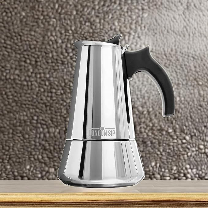 London Sip Stainless Steel Stovetop Espresso Maker Moka Pot Italian Coffee Percolator, Silver, 6 Espresso Cups - Image 5