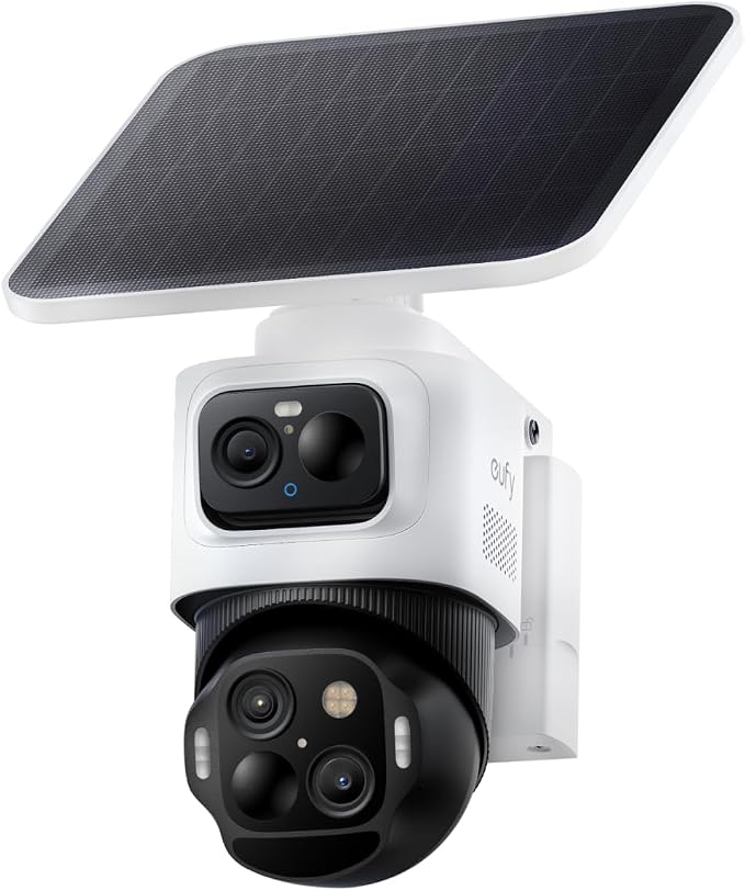 eufy Security eufyCam S4,4K Solar Camera Wireless Outdoor, 3-Lens Bullet-PTZ Cam, 360° Coverage, 8X Auto Zoom, AI Recognition,AI Track, Color Night Vision, 0 Monthly Fee, Built in 32 GB Storage by Unknown
