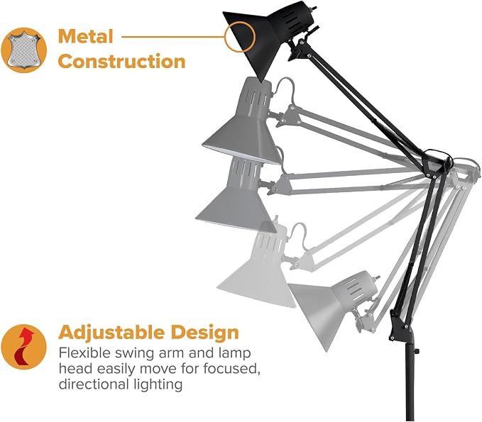 Bostitch Office VLF100F Swing Arm Metal Floor Lamp, 72" Tall with Multi-Joint Adjustment, Includes Replaceable LED Bulb (VLF), Black - Image 2