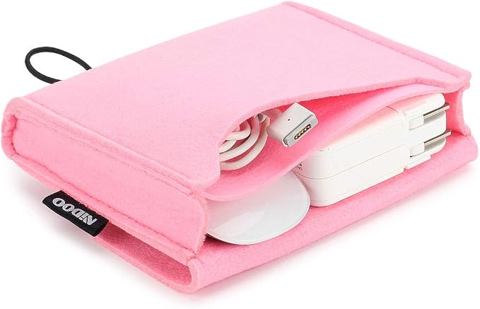 NIDOO Portable Felt Storage Bag, Electronics Accessories Protective Case Pouch for MacBook Power Adapter, Mouse, Cellphone, Cables, SSD, HDD, Power Bank, Portable External Hard Drive, Pink by NIDOO