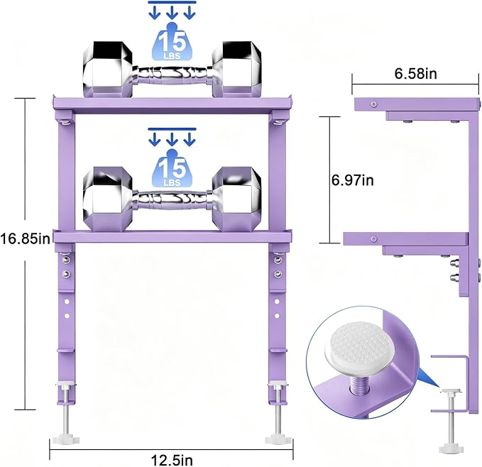 2-Tier Desk Shelf | Desk Organization Expandable Clamp on Desk Shelf Desktop Accessories for Offices and Game Rooms (Purple) - Image 2