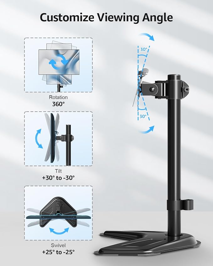 MOUNTUP Single Monitor Stands, Freestanding VESA Monitor Desk Mount fits 13'' to 32'' Computer Screen with Height Adjustable, Swivel, Tilt, Rotation, 17.6 lbs Load, For Home Office, VESA 75x75/100x100 - Image 5