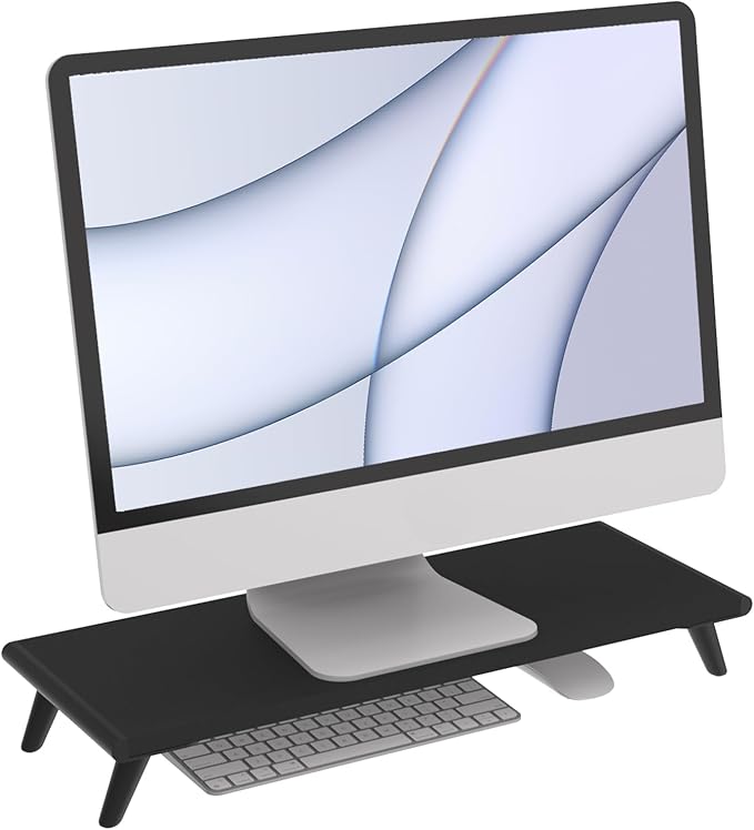 loukin Monitor Stand Riser for Desk, 22.4" x 8.3" Larger Computer Stand for Laptop, PC, Printer, Sturdy Desktop Computer Shelf with Non-Skid Rubber, Home Office (Black) by LOUKIN