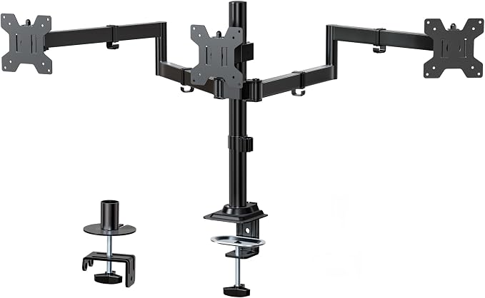 WALI Triple Monitor Mount, 3 Monitor Desk Mount for 13-27 inch Computer Screens, Holds up to 22 lbs, Triple Monitors Stand for Desk, with Tilt, Swivel, Rotation, VESA 75/100mm (M003S), Black by WALI