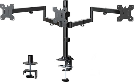 WALI Triple Monitor Mount, 3 Monitor Desk Mount for 13-27 inch Computer Screens, Holds up to 22 lbs, Triple Monitors Stand for Desk, with Tilt, Swivel, Rotation, VESA 75/100mm (M003S), Black by WALI