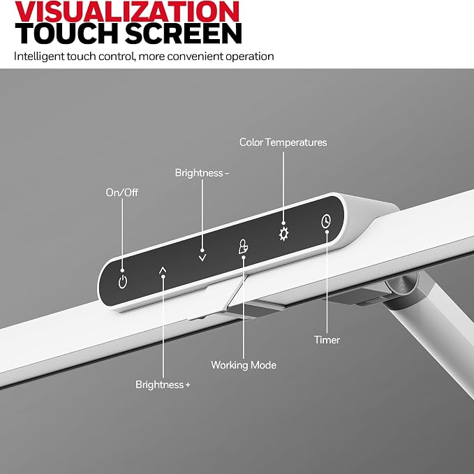 Honeywell LED Desk Lamp with Base - HJ1WT Sunturalux Eye-Caring Architect Desk Lamp for Home Office, 1200LM Computer Desk Light 4 Color Modes Stepless Dimming Task Desk Light with Timer Function White - Image 7