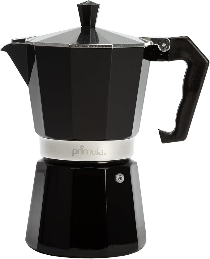 Primula Classic Moka Pot Stovetop Espresso and Coffee Maker, Italian and Cuban Cafetera for Rich Espresso Brewing, Durable Aluminum Greca Coffee Maker with Easy Grip Handle, 6-Cup, Black by Primula