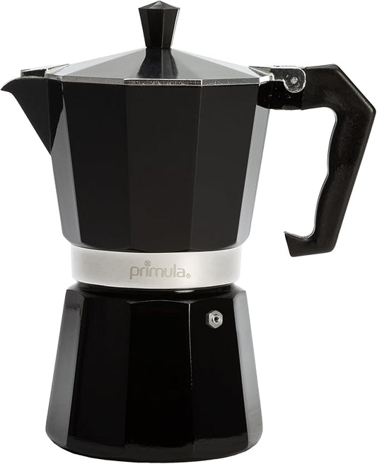 Primula Classic Moka Pot Stovetop Espresso and Coffee Maker, Italian and Cuban Cafetera for Rich Espresso Brewing, Durable Aluminum Greca Coffee Maker with Easy Grip Handle, 6-Cup, Black by Primula