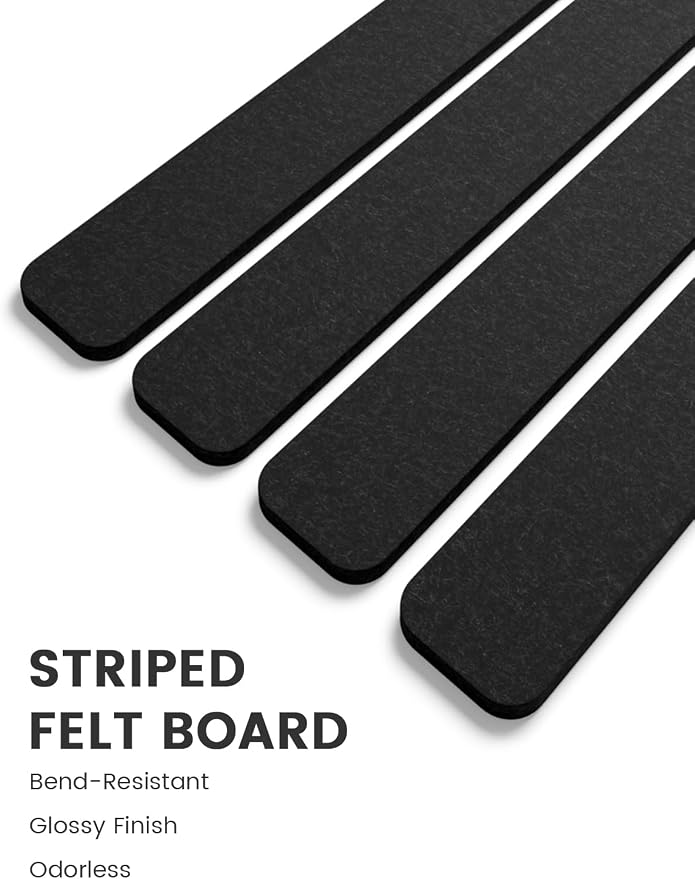 Fluxynara 13" x 2" Felt Wall Panels, Black | 5-Pack Cork Board Alternative with 35 Push Pins, Adhesive Mounting for Bedroom Door or Home Office - Image 3