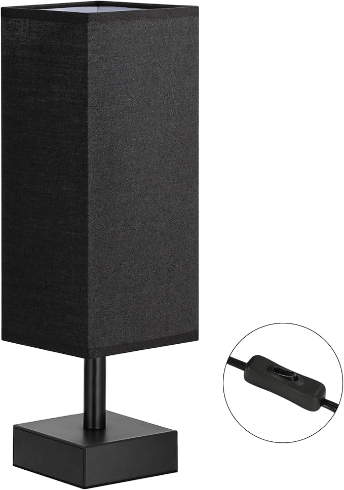 aooshine Small Bedside Table Lamp for Bedroom - Square Black Fabric Shade | Inline Rocker Switch, Corded Electric, Bulb Not Included, 12.8" Mini Table Lamp for Nightstand, Desk, Dorm, Office - Image 2