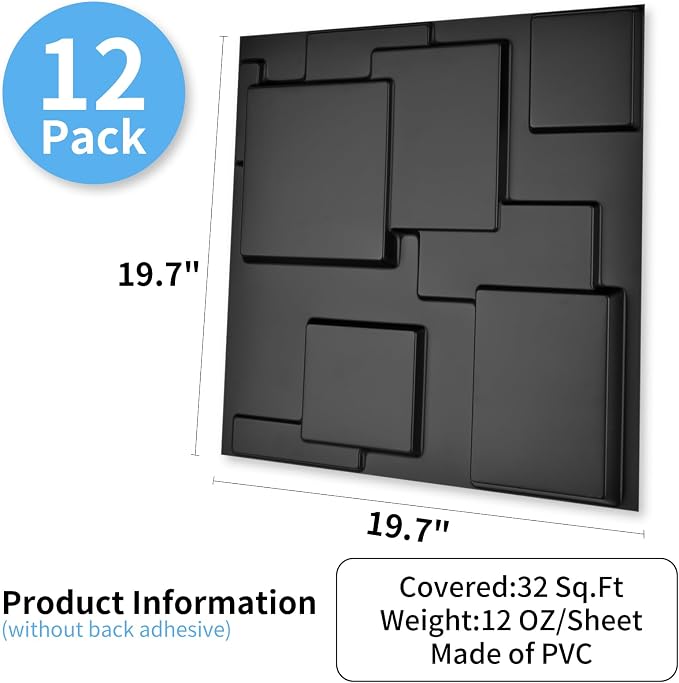 Art3d 19.7" x 19.7" (Pack of 12) Wall Panel City, Black - Image 3