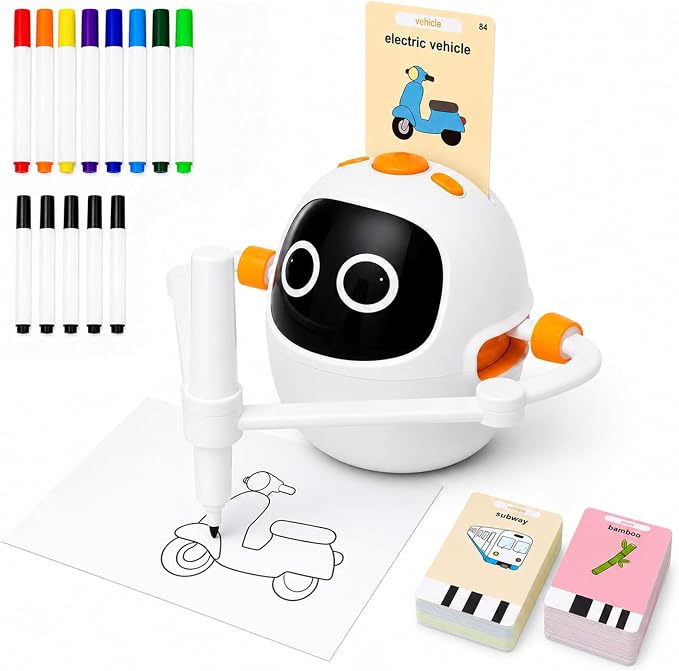 Drawing Robot Toys for Kids, 220 Flash Cards Gift for 3-8 Years Old Boys Girls, Montessori Doodle Art Painting with Voice Interactive for Beginners, Birthday (White) by KIKAPABIToys