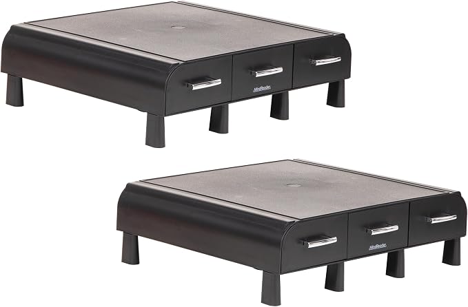 Mind Reader Monitor Stand, 3 Storage Drawers, Desktop Organizer, Riser, Office, 13.5"L x 13"W x 4"H, Set of 2, Black - Image 7