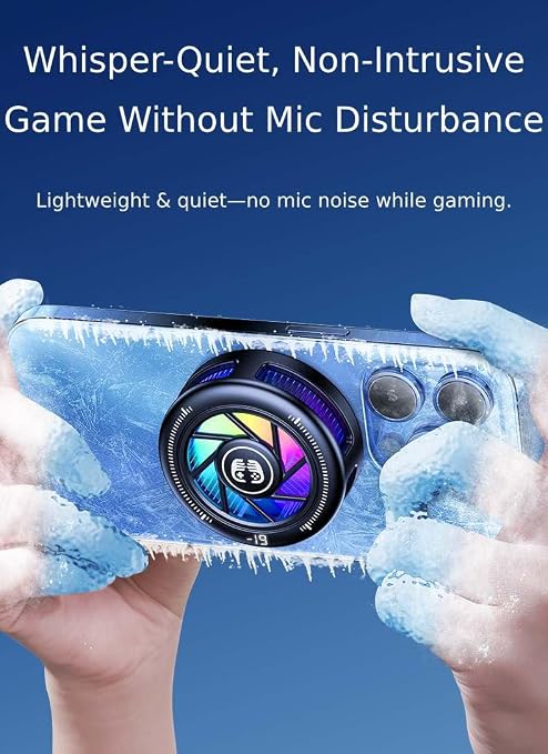 Phone Cooler for Gaming, Low Noise USB Cell Phone Cooler with Smart Temp Control, Phone Cooling Fan with RGB LED Lights, Magnetic Ring & Clip Fan for Phone Gaming & Streaming - Image 4