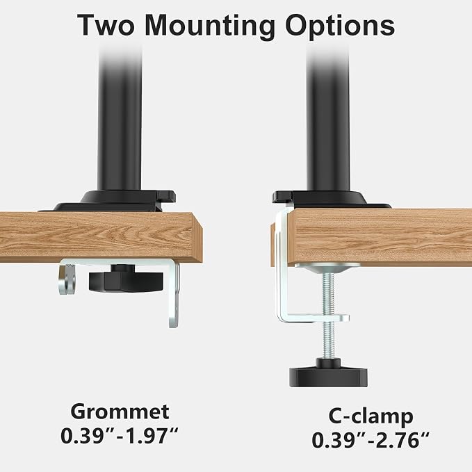 WALI Dual Monitor Mount, 13-33 Inch Adjustable Dual Monitor Arm for Desk Holds Max 19.8 lbs Screens, Swivel Vesa Bracket with C Clamp, Grommet Mounting, Monitor Arms for 2 Monitors (GSDM002) - Image 6