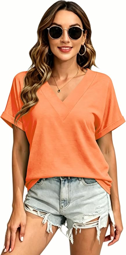 T Shirts Short Sleeve V Neck Tees Womens Tops Beach Vacation Fashion Clothes 2026 Casual Summer Spring Fall Outfits - Image 6