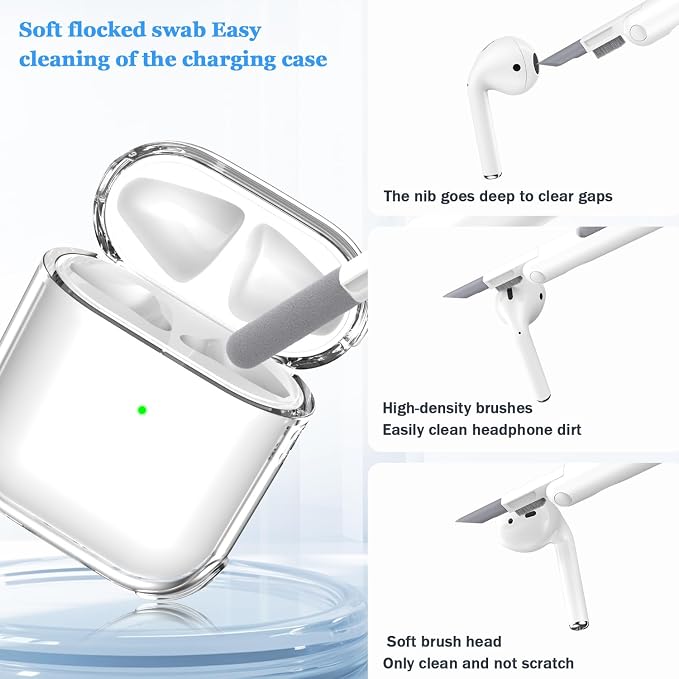 for Airpods 2nd Generation Case Cover, Clear Soft TPU Transparent Four Corner Military Grade Shockproof Protective Case with Cleaning Kit for Airpods 2 Gen Charging case 2019, Clear White - Image 4