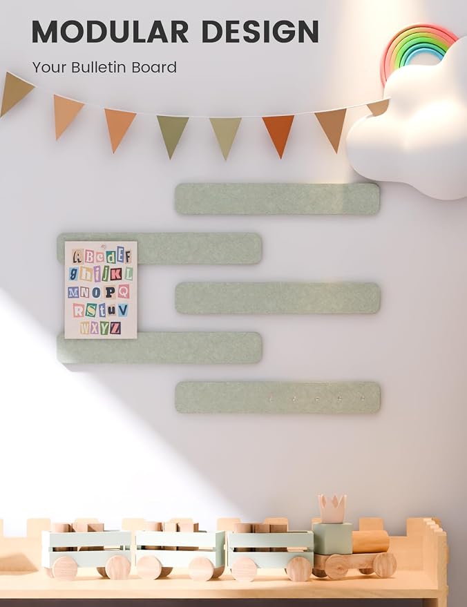 Fluxynara 13" x 2" Felt Wall Panels, Sage | 5-Pack Cork Board Alternative with 35 Push Pins, Adhesive Mounting for Bedroom Door or Home Office - Image 5