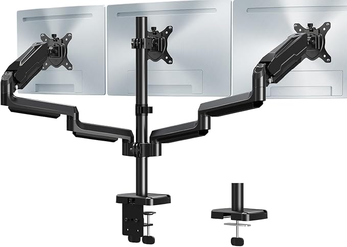 MOUNT PRO Triple Monitor Mount, 3 Monitor Desk Mount for Three Screens up to 32 Inch, Full Motion Gas Spring Heavy Duty Arm Hold up to 19.8lbs Each, Black by MOUNTPRO