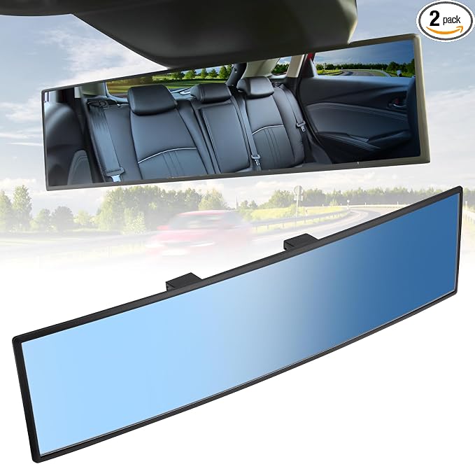JOYTUTUS Rear View Mirror, Universal 12 Inch 2 Pack Panoramic Convex Rearview Mirror, Interior Clip-on Wide Angle Rear View to Reduce Blind Spot Effectively for Car SUV Trucks - Bl by JoyTutus