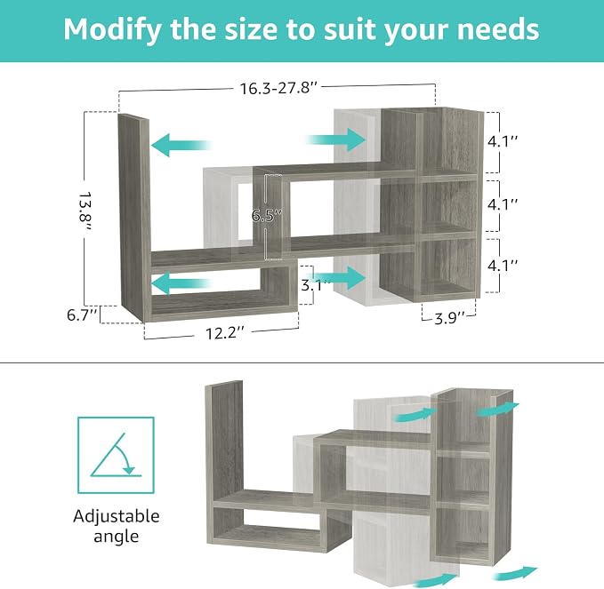 NUTIKAS Desk Shelves Desktop Organizer Shlef - Grey Office Organization for Top of Desk Organizers and Accessories Corner Bookshelf Table Top Shelving Small Hutch Decorations for Office - Image 2