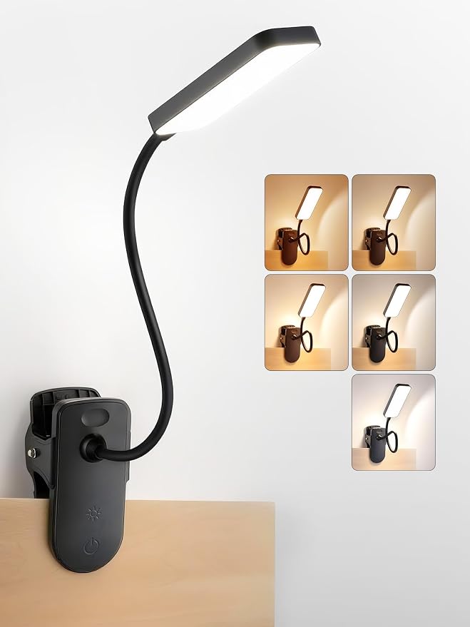 Clip on Light,9 Brightness+5 Color Rechargeable Lamp,48 LED Small Desk Lamp | 4000mAh Battery Powered Lamp,450 Lumen Clamp Light, Wireless & Cordless Book Reading Light for Bed/Bedside Table/Bedroom/Dorm by Unknown