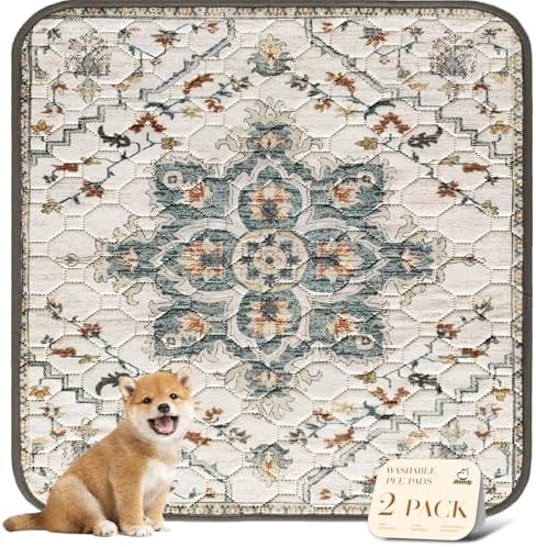 nunubaby Washable Pee Pads for Dogs, Stylish, Non-Slip and Leak-Proof Pee Pads. Reusable Potty Pads for Dogs for Crates and Floors.(Beige/Floral, 36" x36") by Nunubaby