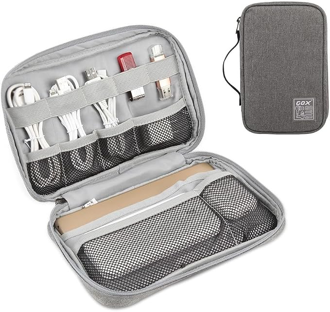 GOX Cable Organizer Pouch – Case for Chargers and Cords, Cord Organizer Travel Black, Small Cable Organizer Bag for Earbuds & Tech Accessories(Grey-Large) by GOX