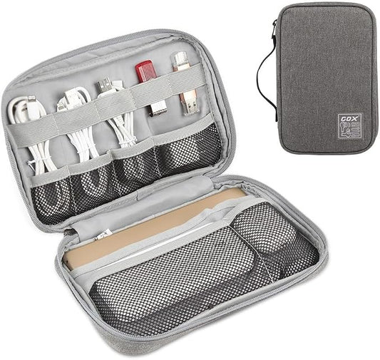 GOX Cable Organizer Pouch – Case for Chargers and Cords, Cord Organizer Travel Black, Small Cable Organizer Bag for Earbuds & Tech Accessories(Grey-Large) by GOX